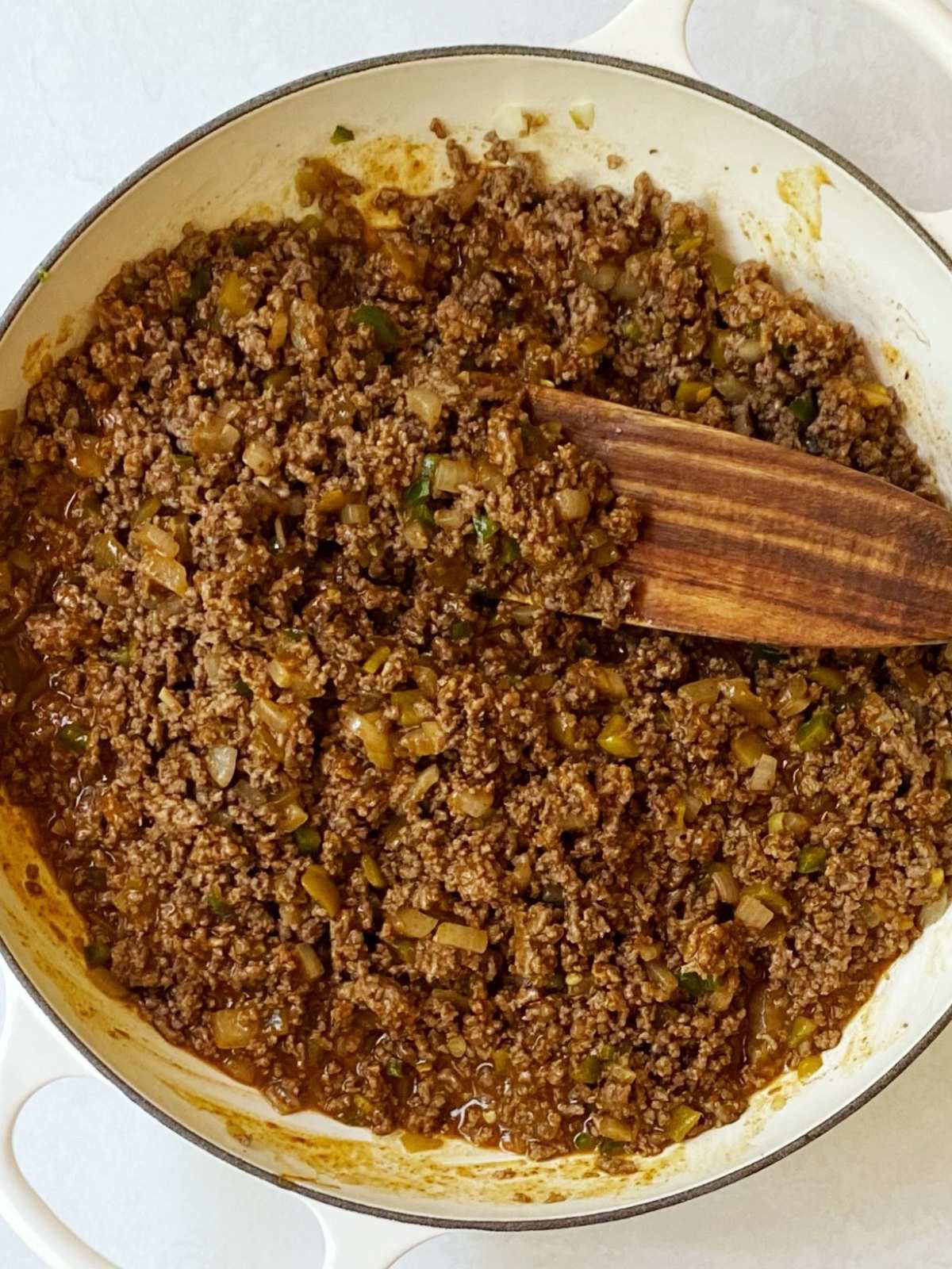 Ground beef mixture with enchilada sauce added.
