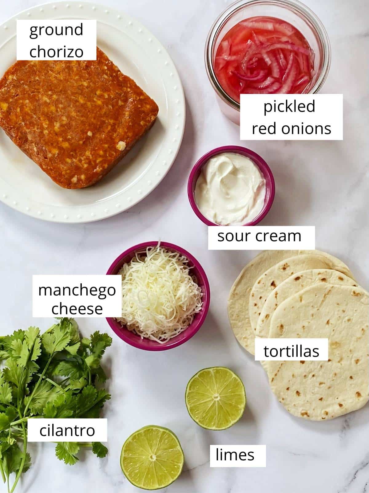 ingredients for chorizo tacos.