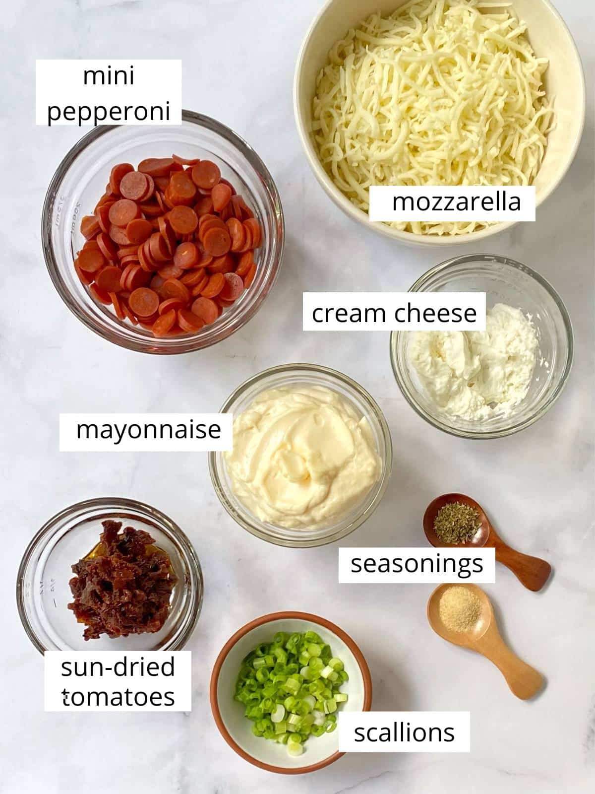 ingredients for pepperoni dip.