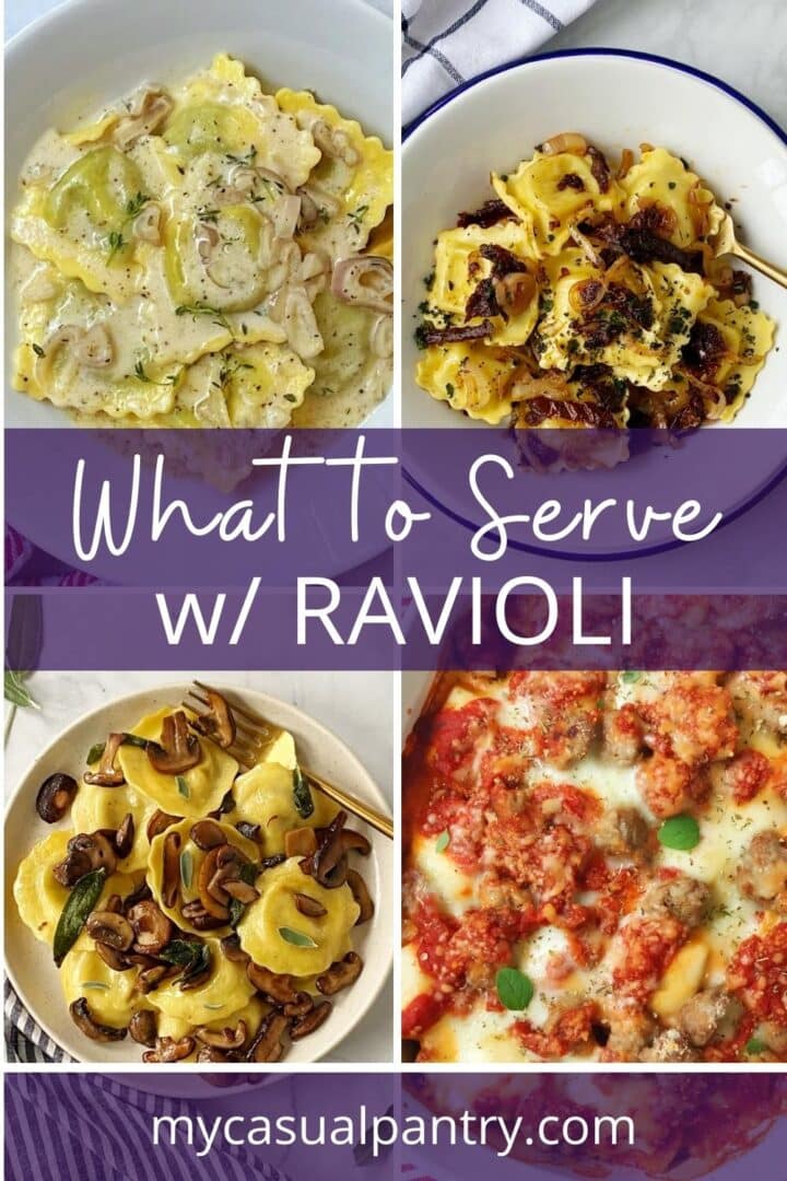 four ravioli dishes in a grid layout.