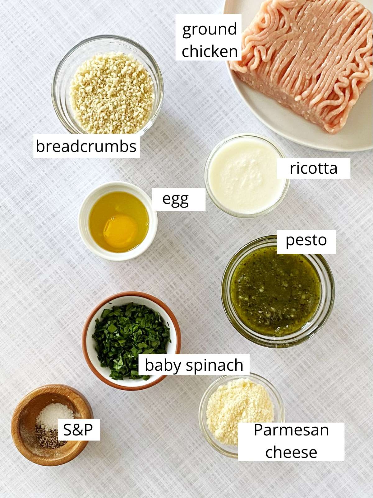 Ingredients for chicken pesto meatballs.