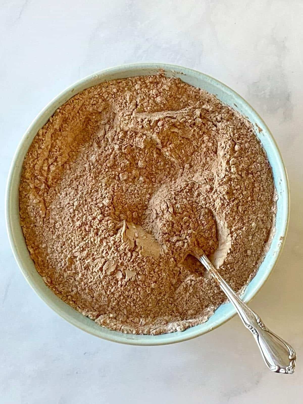 Bowl of dry ingredients mixed together.
