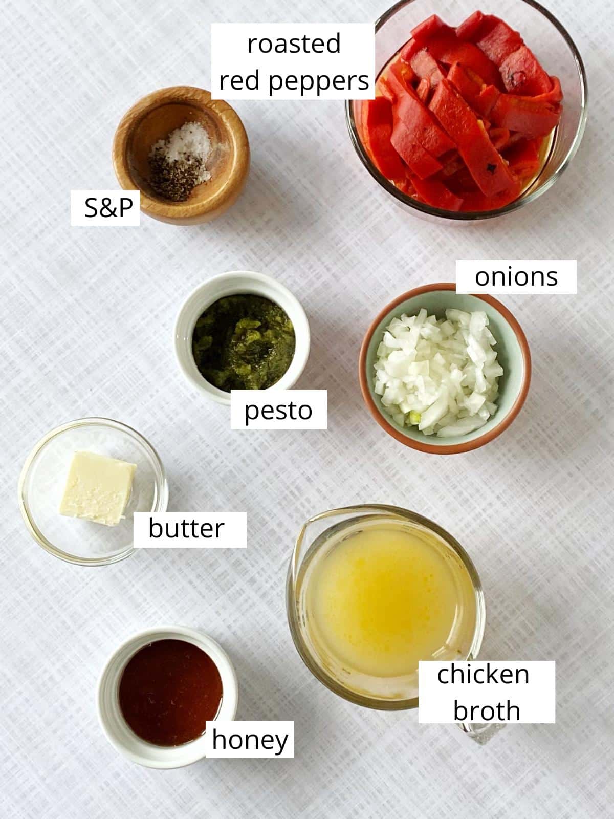 Ingredients for roasted red pepper sauce.