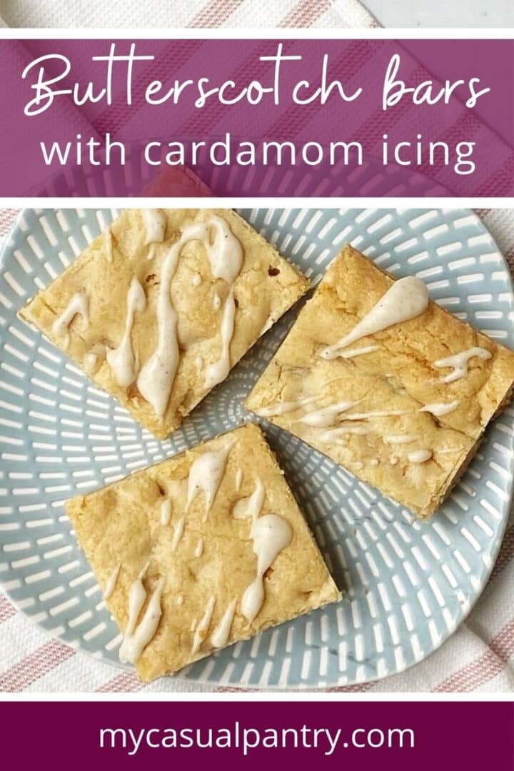 Butterscotch cookie bars on a plate.