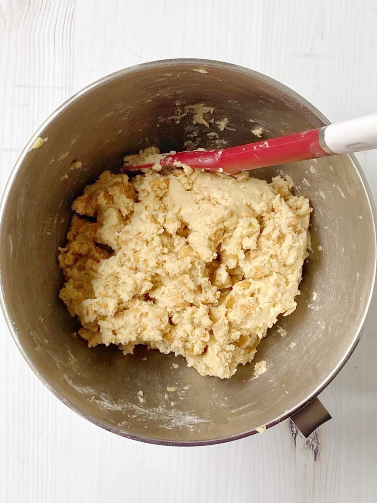 Mixing bowl of cookie dough.