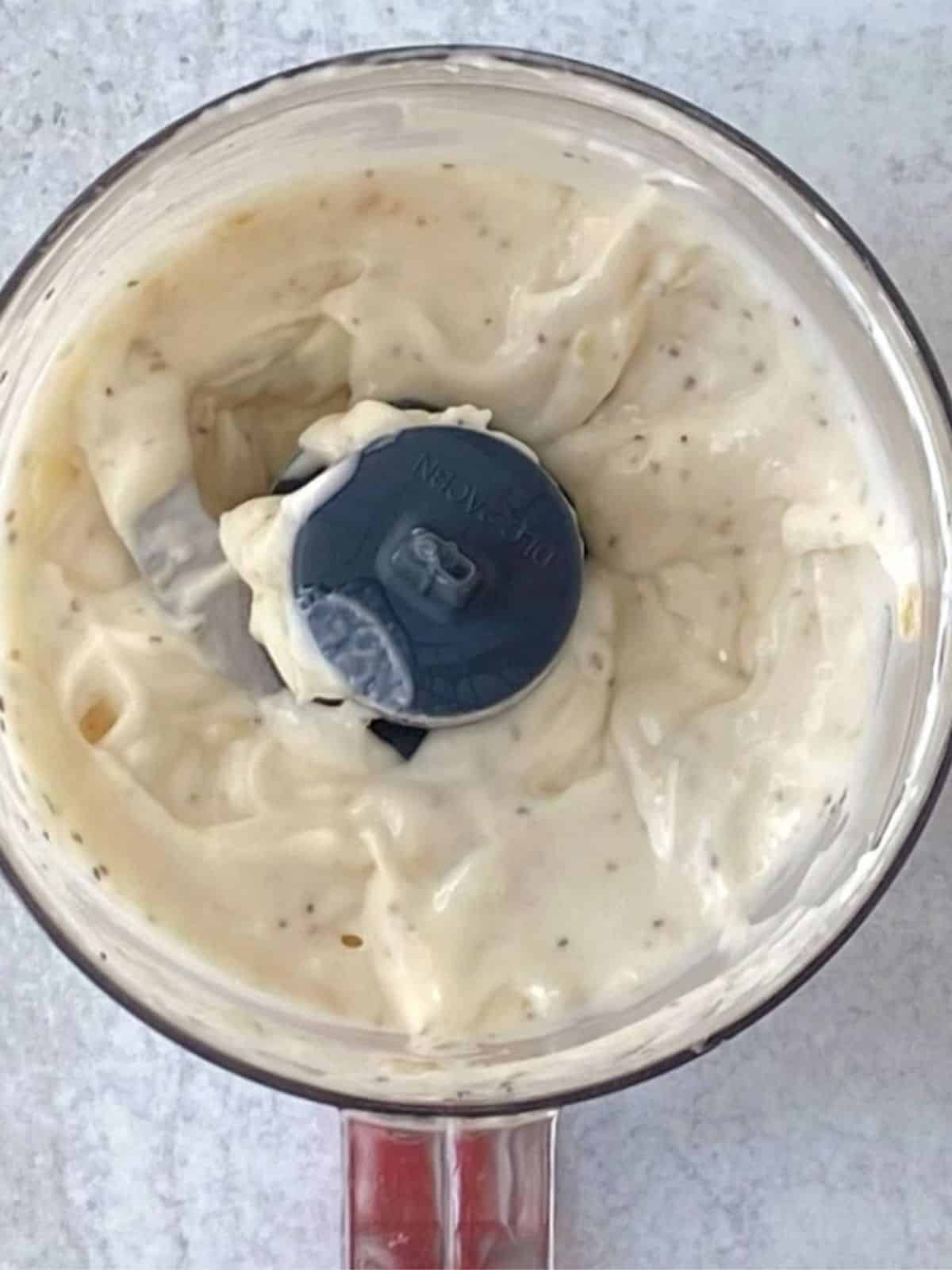 Garlic aioli in a food processor.
