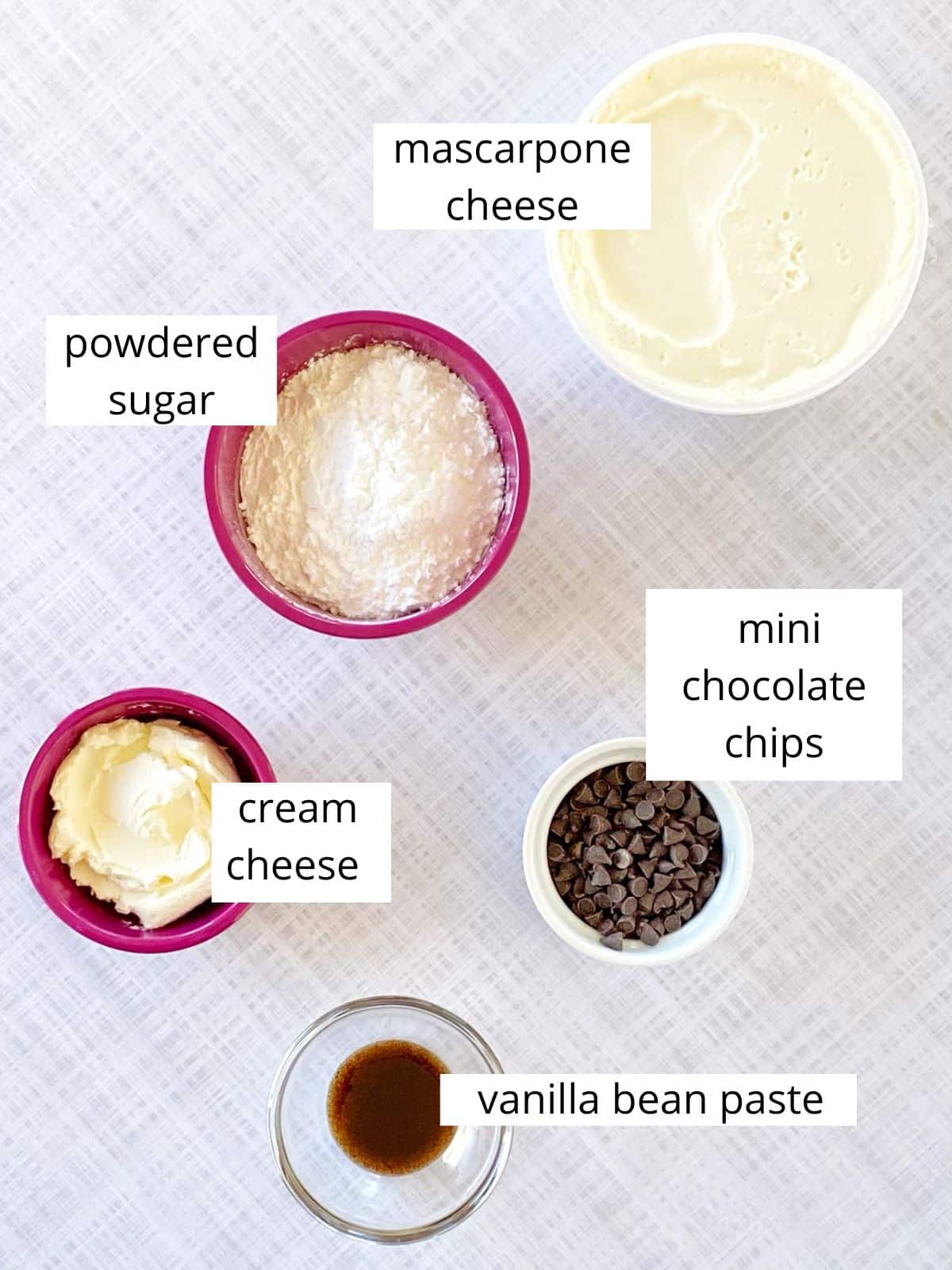 Ingredients for mascarpone dip.