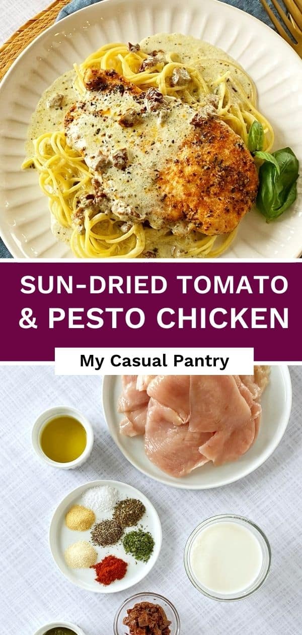 Chicken on a plate and an array of ingredients.