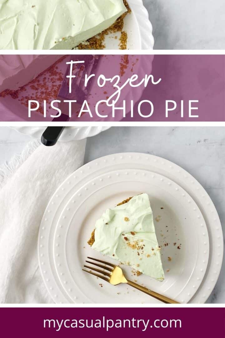 A slice of pie on a plate next to the pie dish.