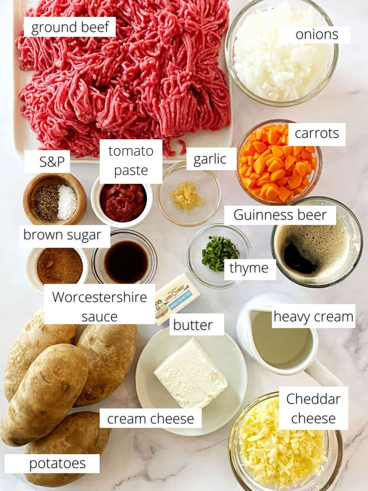Ingredients for Guinness Shepherd's Pie.