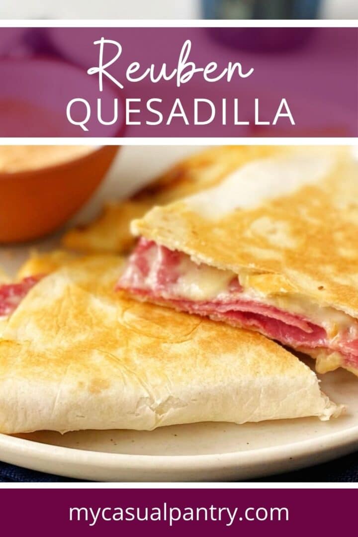 Wedges of quesadilla on a plate.