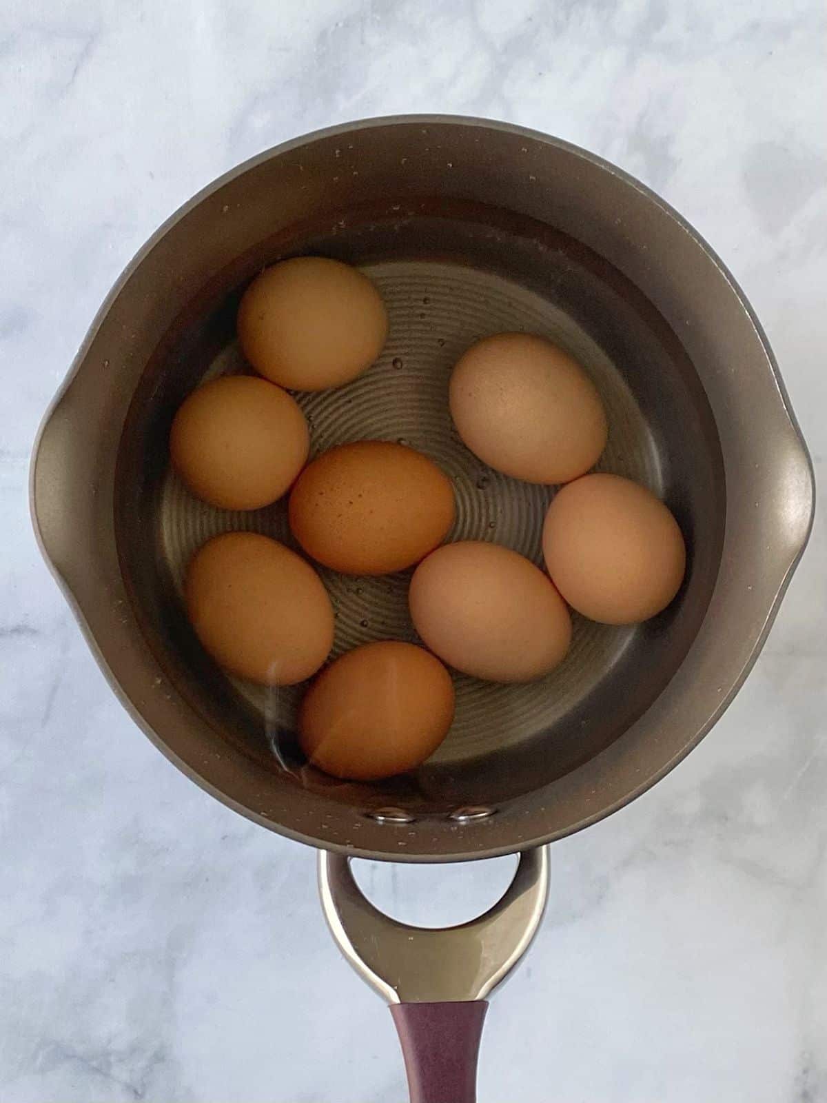 Eggs in a saucepan.