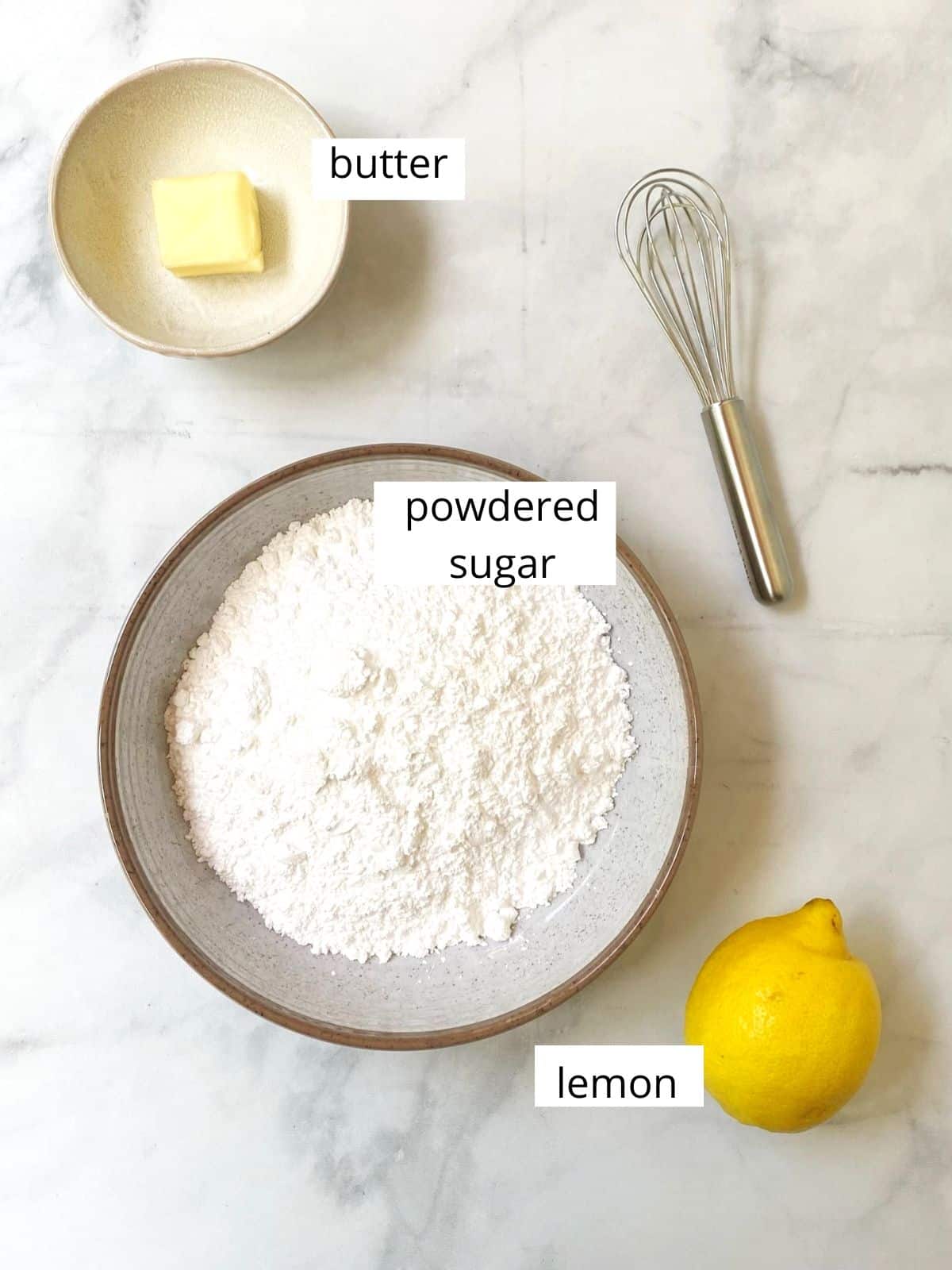 Ingredients for lemon cookie icing.
