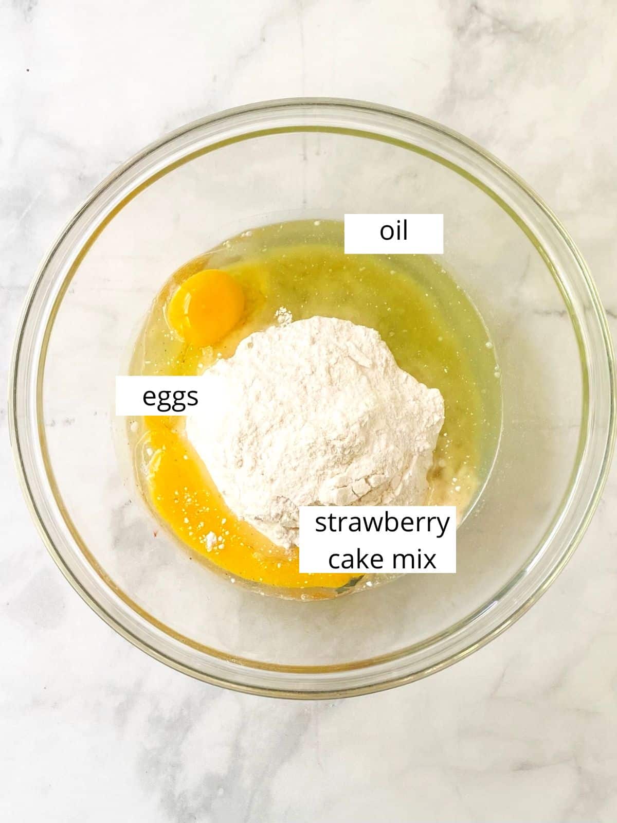 Ingredients for strawberry cake mix cookies.