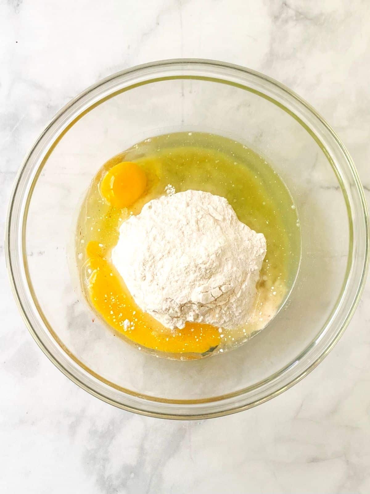 Cookie ingredients in a mixing bowl.