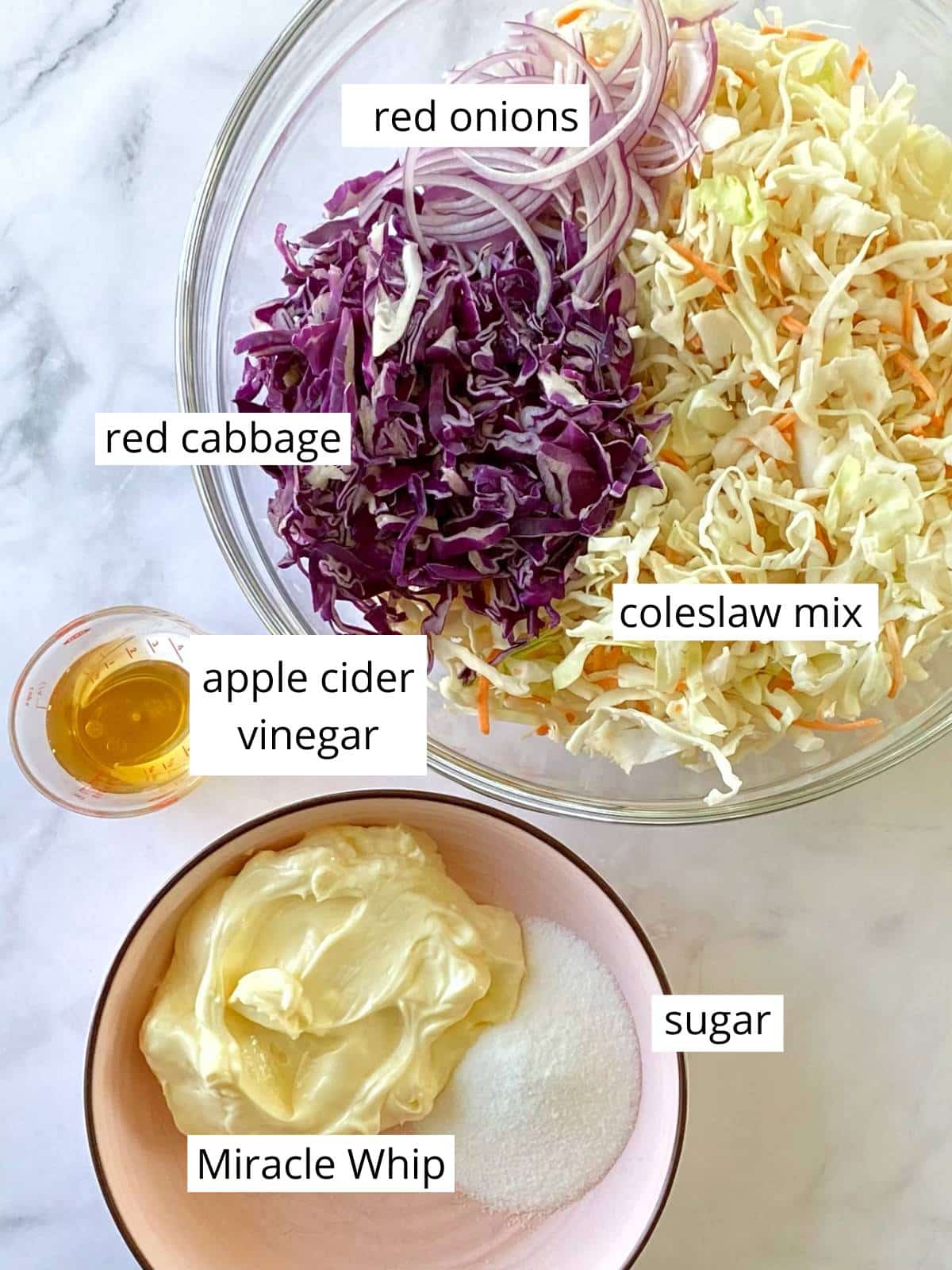 Ingredients for creamy coleslaw.