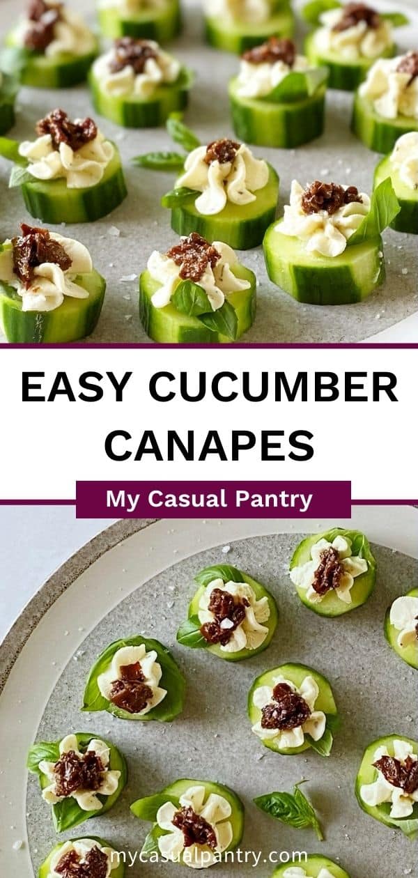 Cucumber canapes on a serving plate.