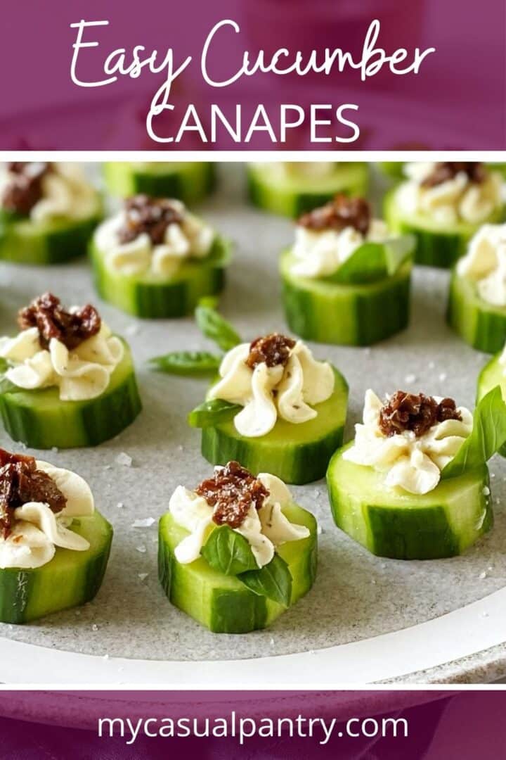 Cucumber bites on a serving plate.