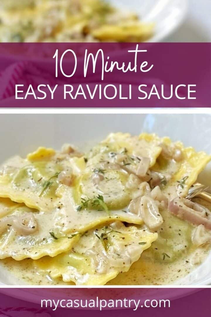 Ravioli with sauce in a bowl.