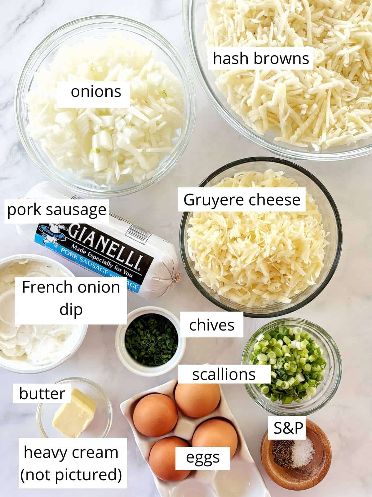 Ingredients for slow cooker sausage casserole.