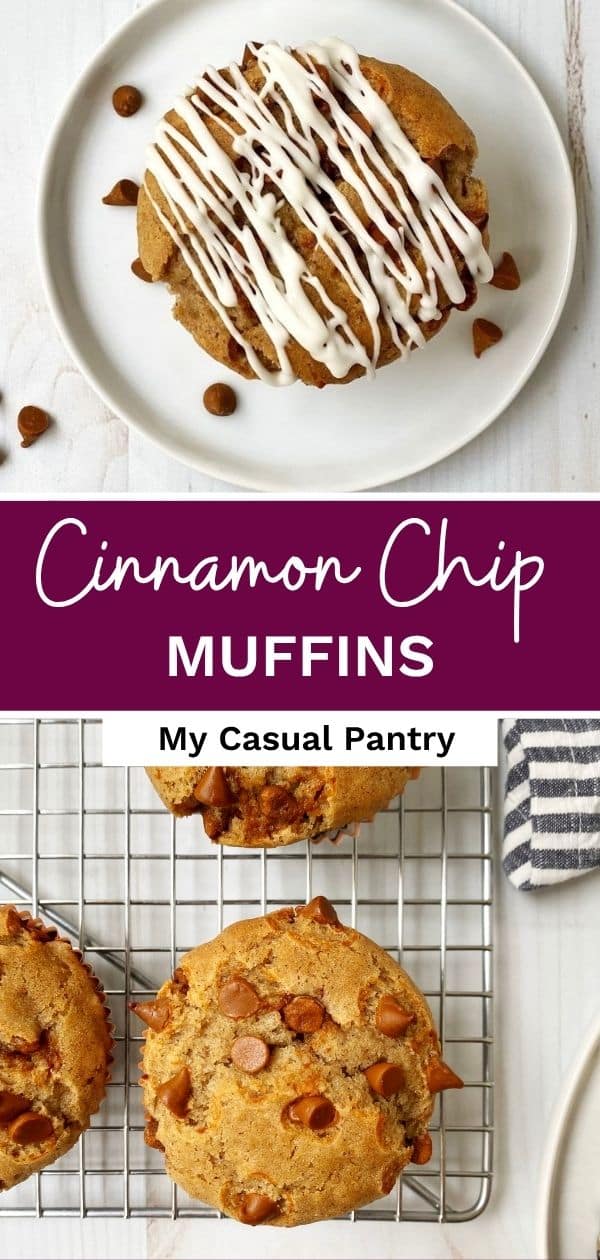 Glazed muffin on a plate and muffins on a cooling rack.