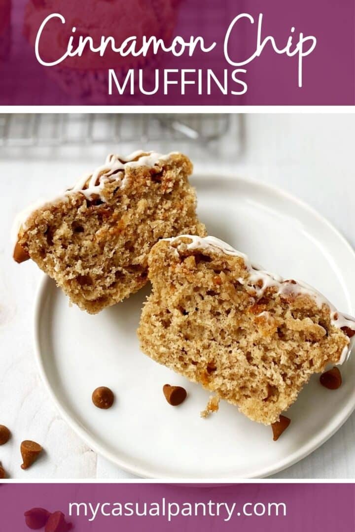Glazed muffin cut in half on a plate.