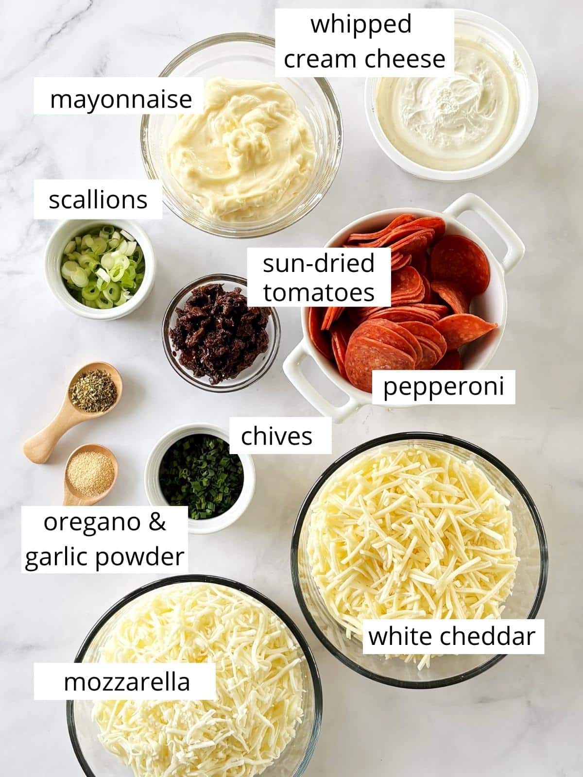 Ingredients for pepperoni dip.