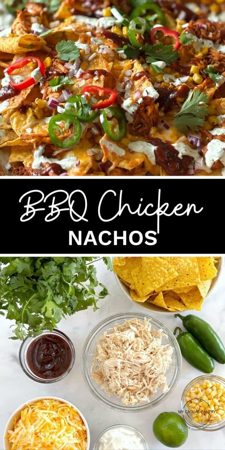 Nachos with garnishes and an array of nachos ingredients.
