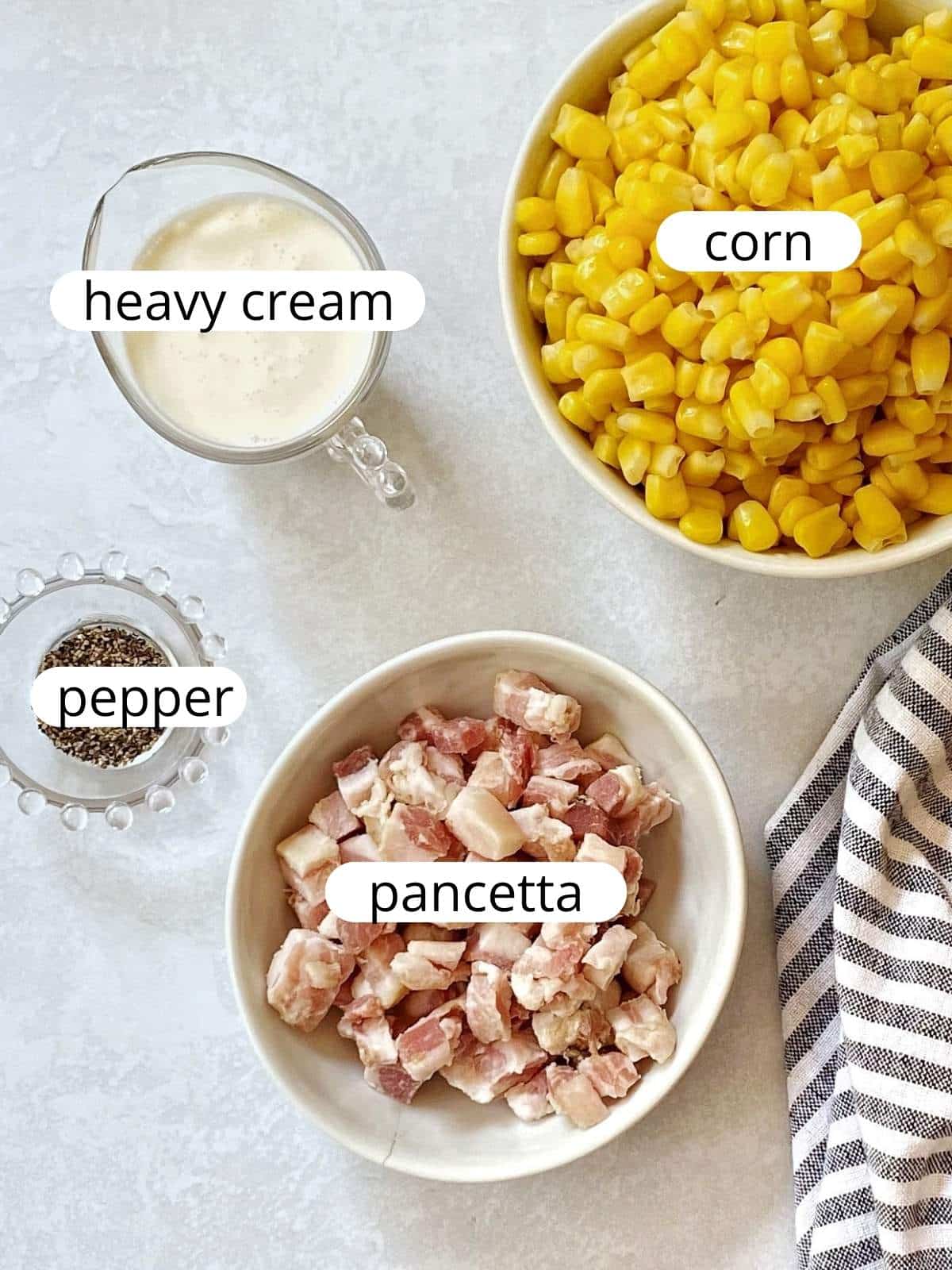 Ingredients for corn with pancetta.