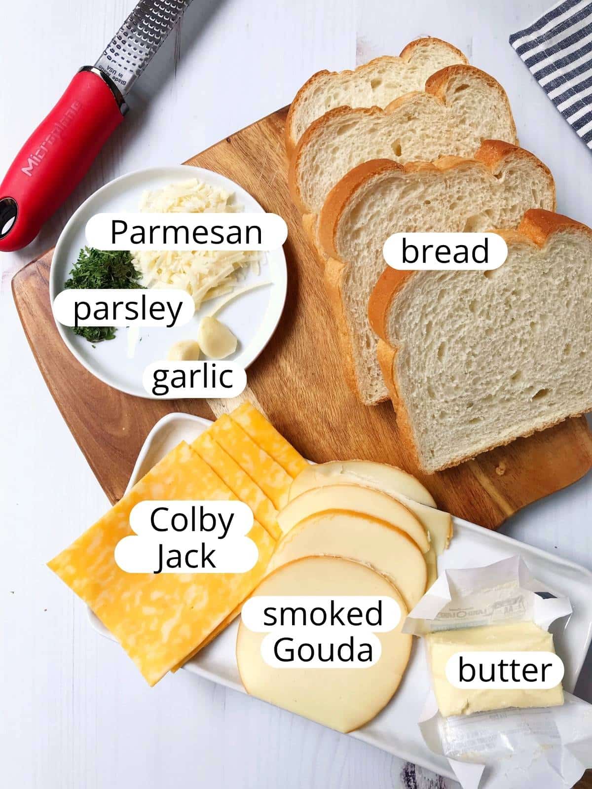 Ingredients for garlic bread grilled cheese sandwich.