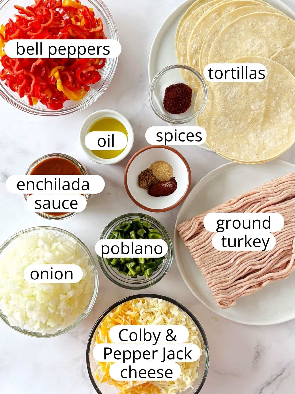 Ingredients for turkey enchilada skillet.