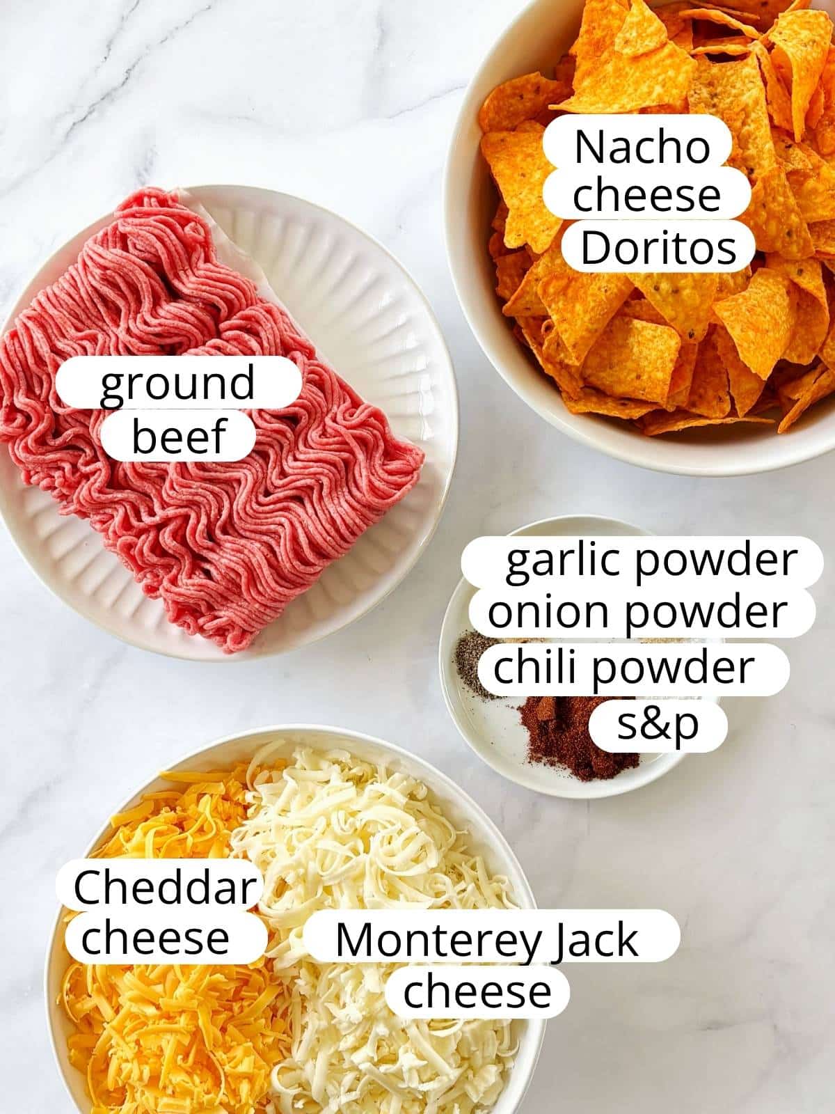 Ingredients for Doritos nachos.