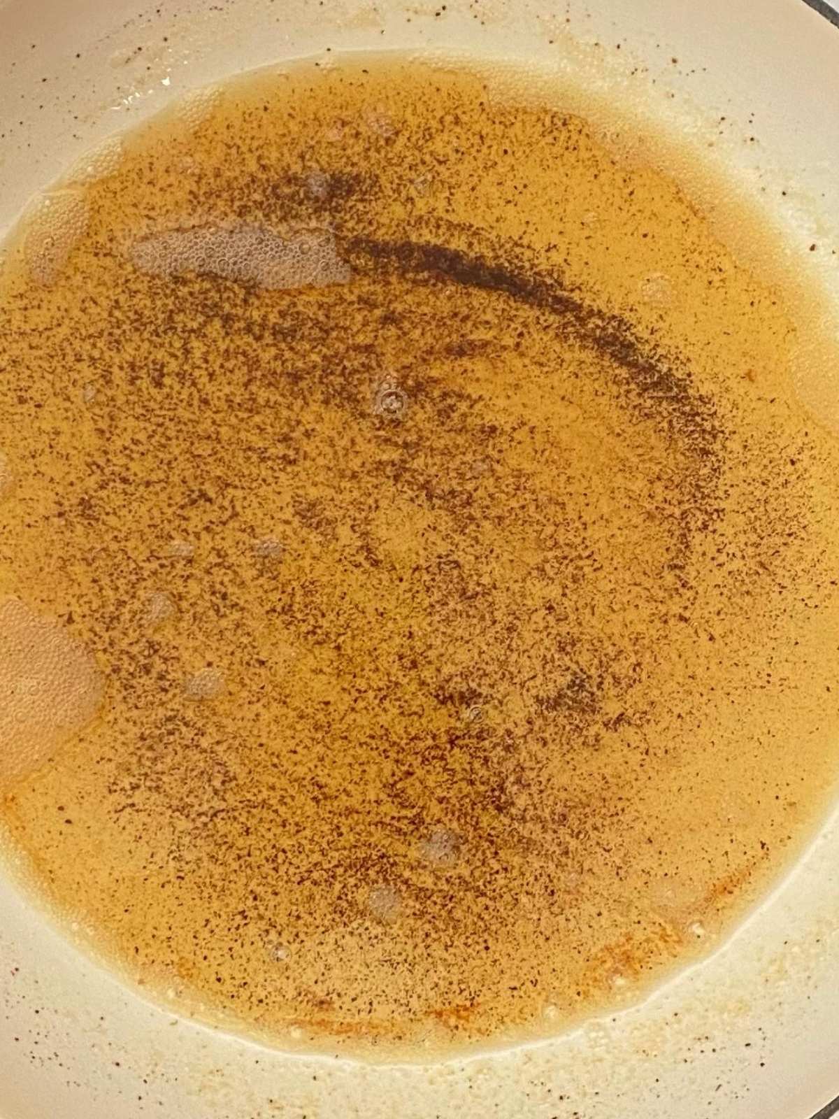 Browned butter in a heavy pot.